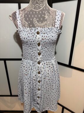 Sienna Sky Pale Blue Brown Floral Smocked Button Mini Dress